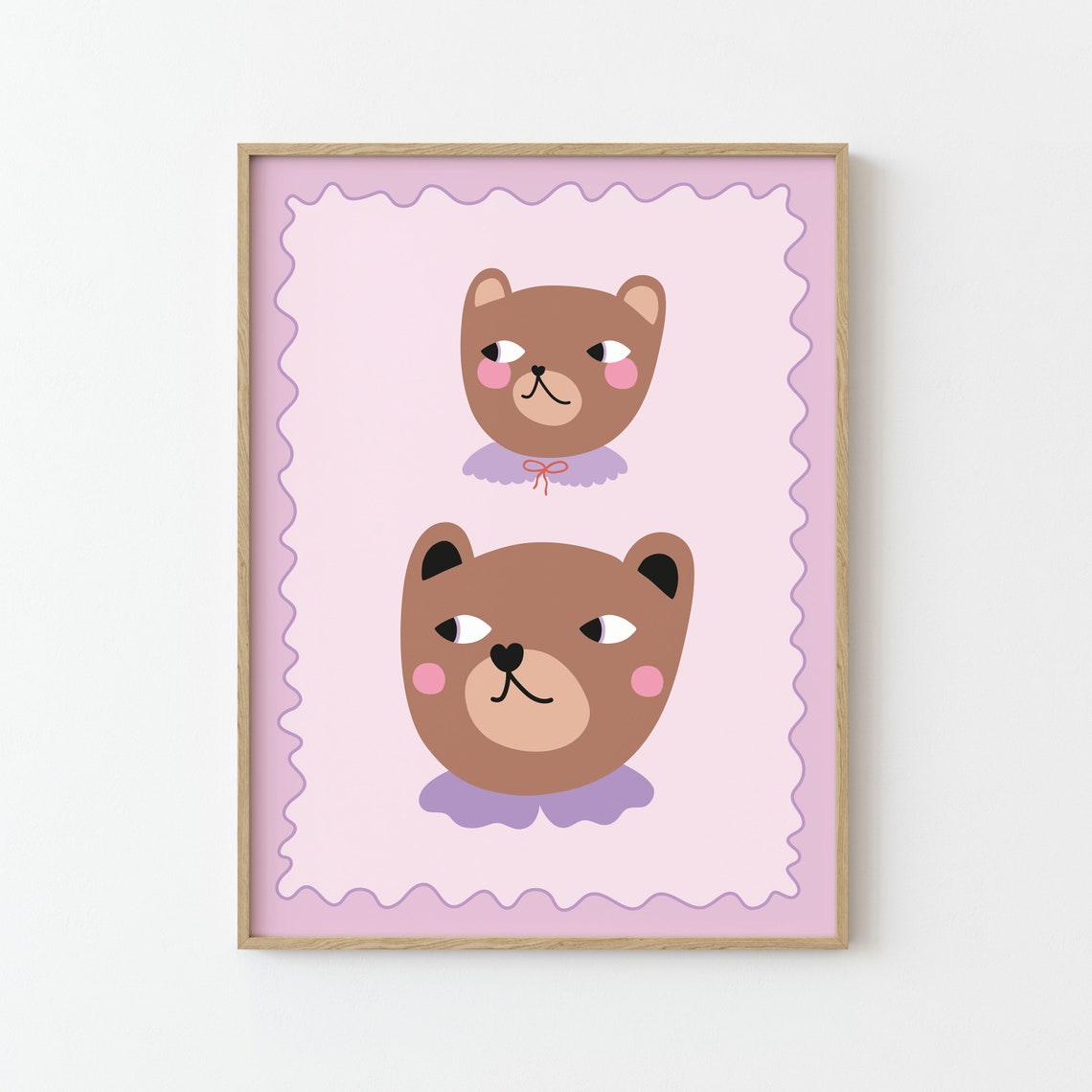 Mama And Baby Bear Faces Pink Lavender Nursery Wall Decor Poster