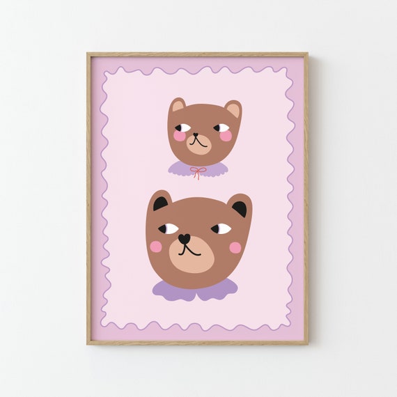 Mama Bear And Girl Bear Print Illustration Poster For Kids Wall Decor Childrens Room Nursery