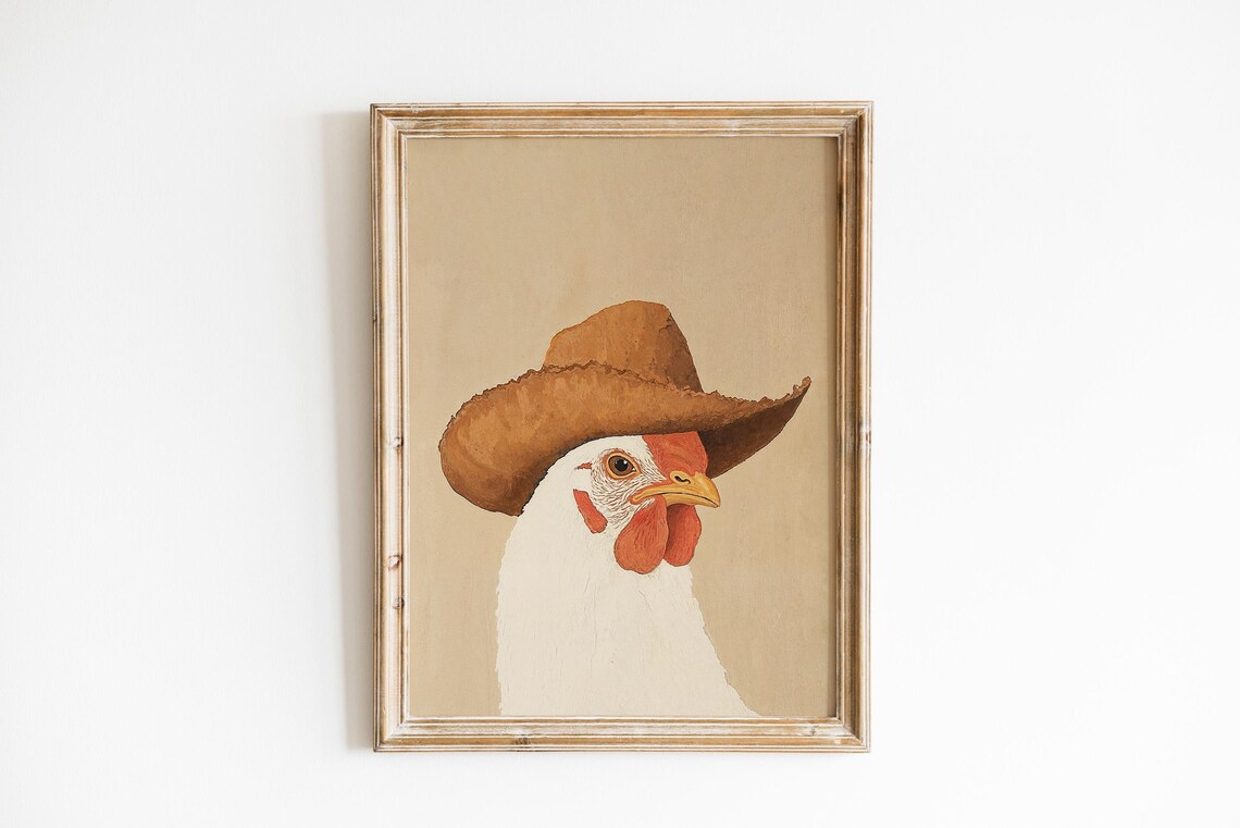 Cowgirl Chicken in Cowboy Hat Western Farmhouse Nursery Wall Art - Image 4