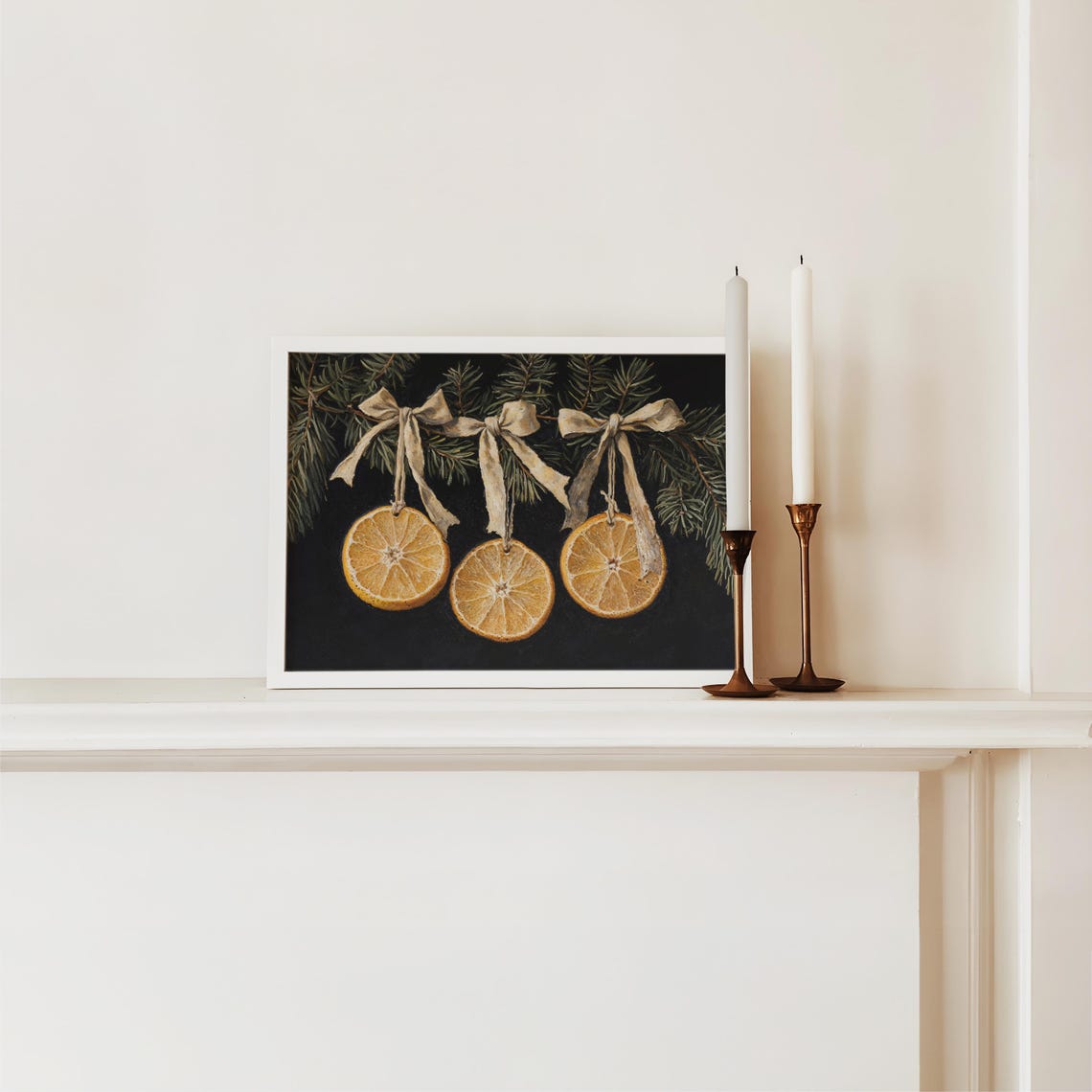 Dried Orange Slices Pine Boughs Moody Christmas Botanical Poster - Image 2