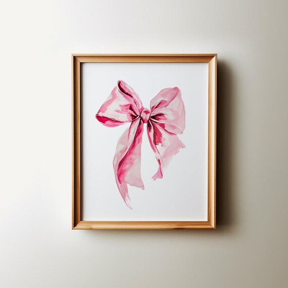 Pink Bow Watercolor Painting Balletcore Aesthetic Girls Room Poster