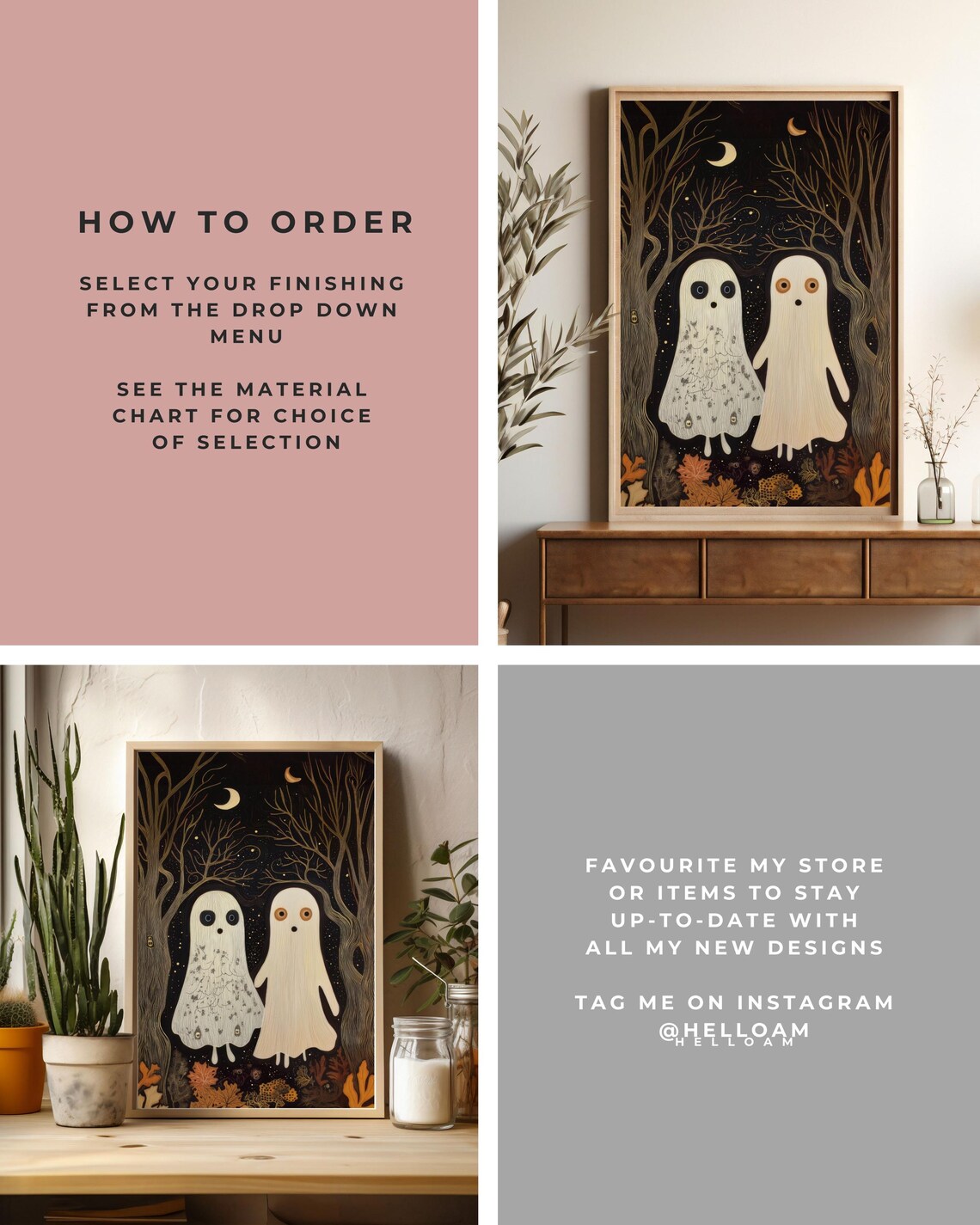 Two Cute Ghosts In Moonlit Bare Forest Under Starry Sky Halloween Poster - Image 3