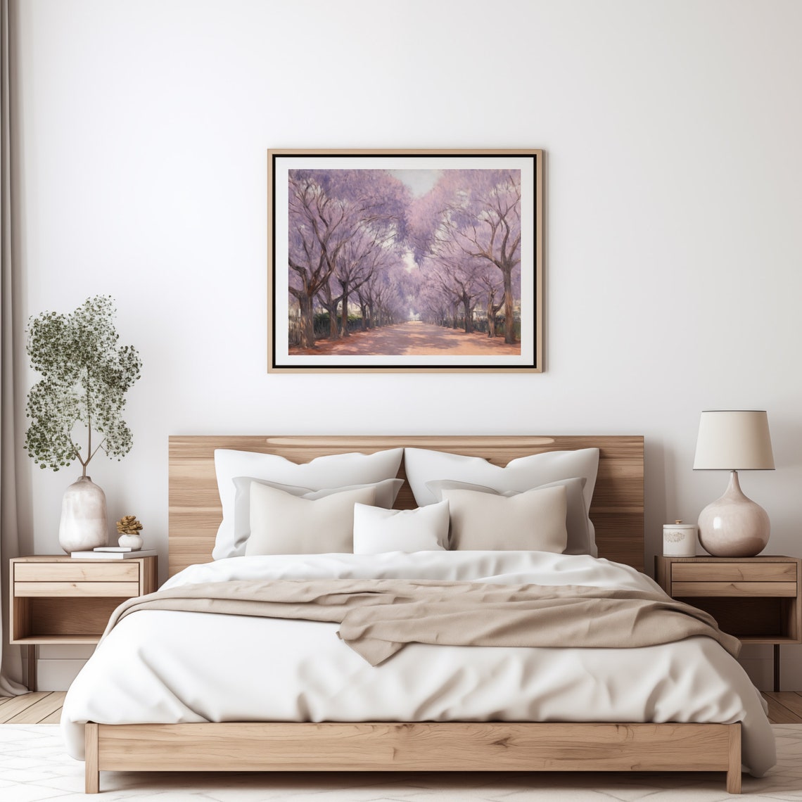 Jacaranda Trees In Bloom Lining Both Sides Of A Street Vintage Inspired Landscape Print - Image 4