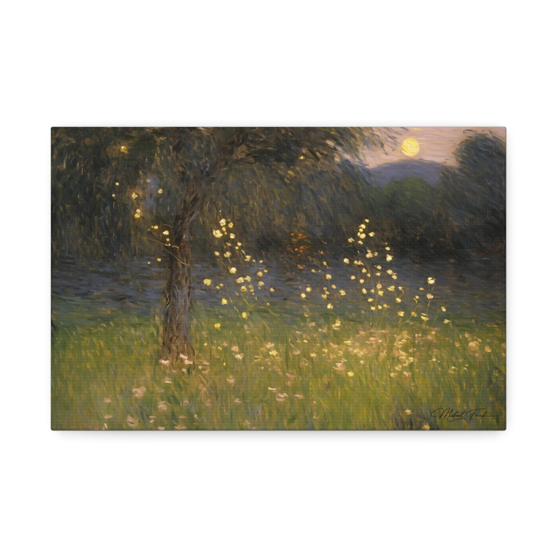 Fireflies at Twilight Moonlit Meadow Vintage Landscape Poster - Image 2