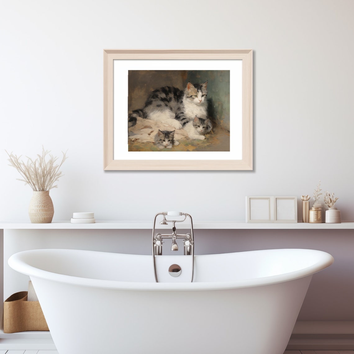 Mother Cat With Two Kittens Vintage Style Pet Portrait Poster - Image 3