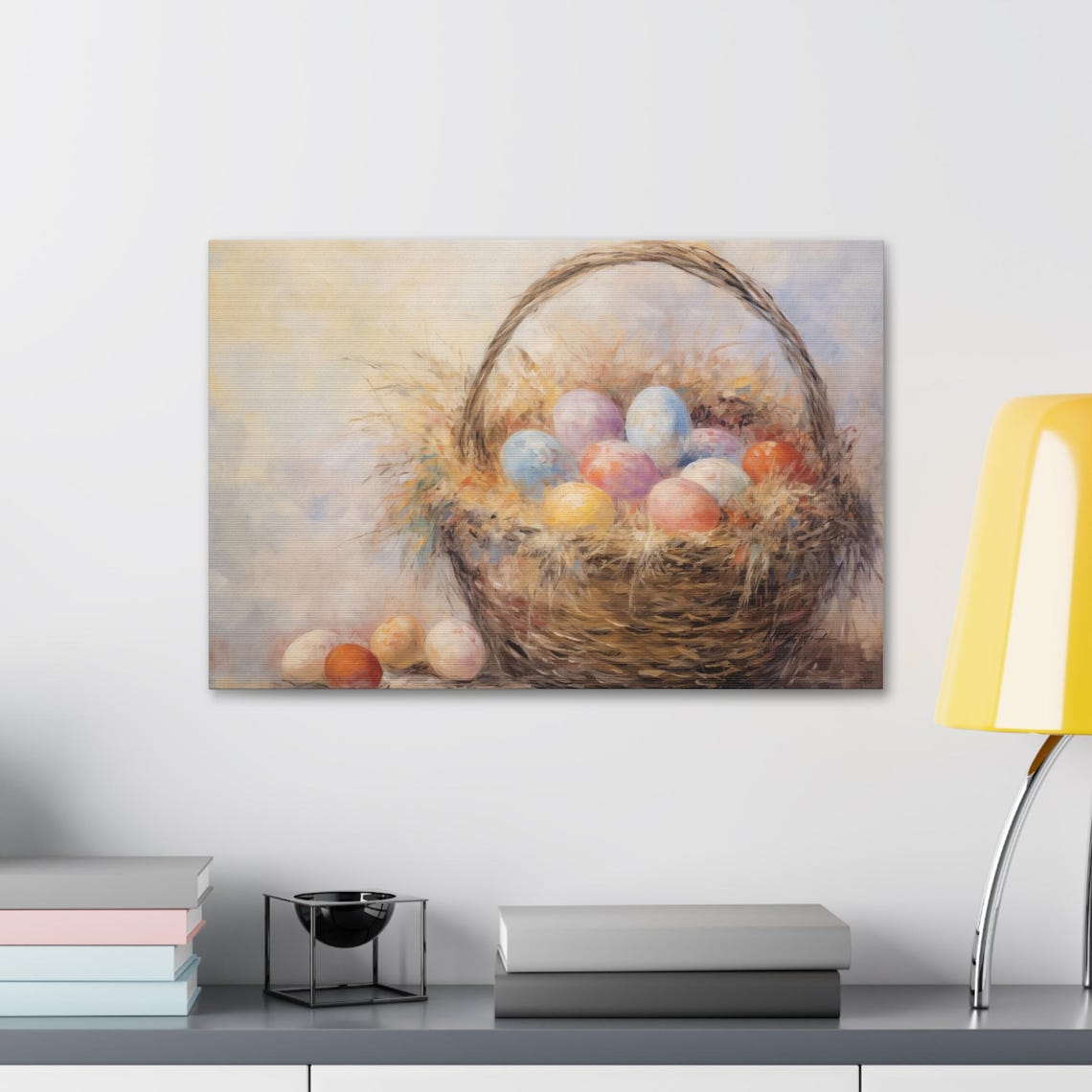 Pastel Easter Eggs Wicker Basket Spring Holiday Decor Art Poster