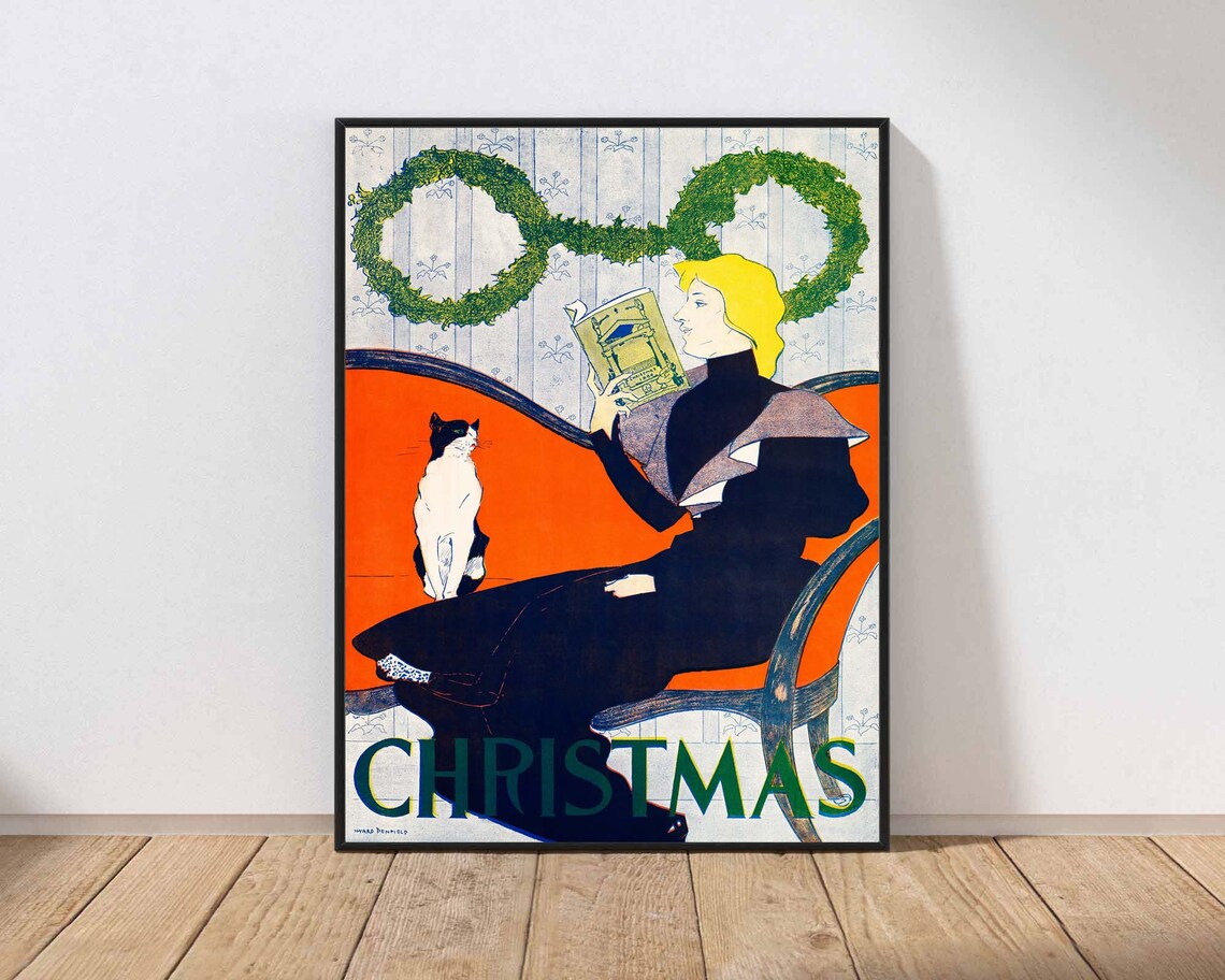 Vintage Christmas Poster Art Print, Holiday Decor