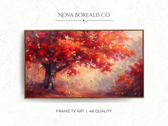 Fiery Red Maple Tree Fall Foliage Oil Painting Autumn Landscape Poster