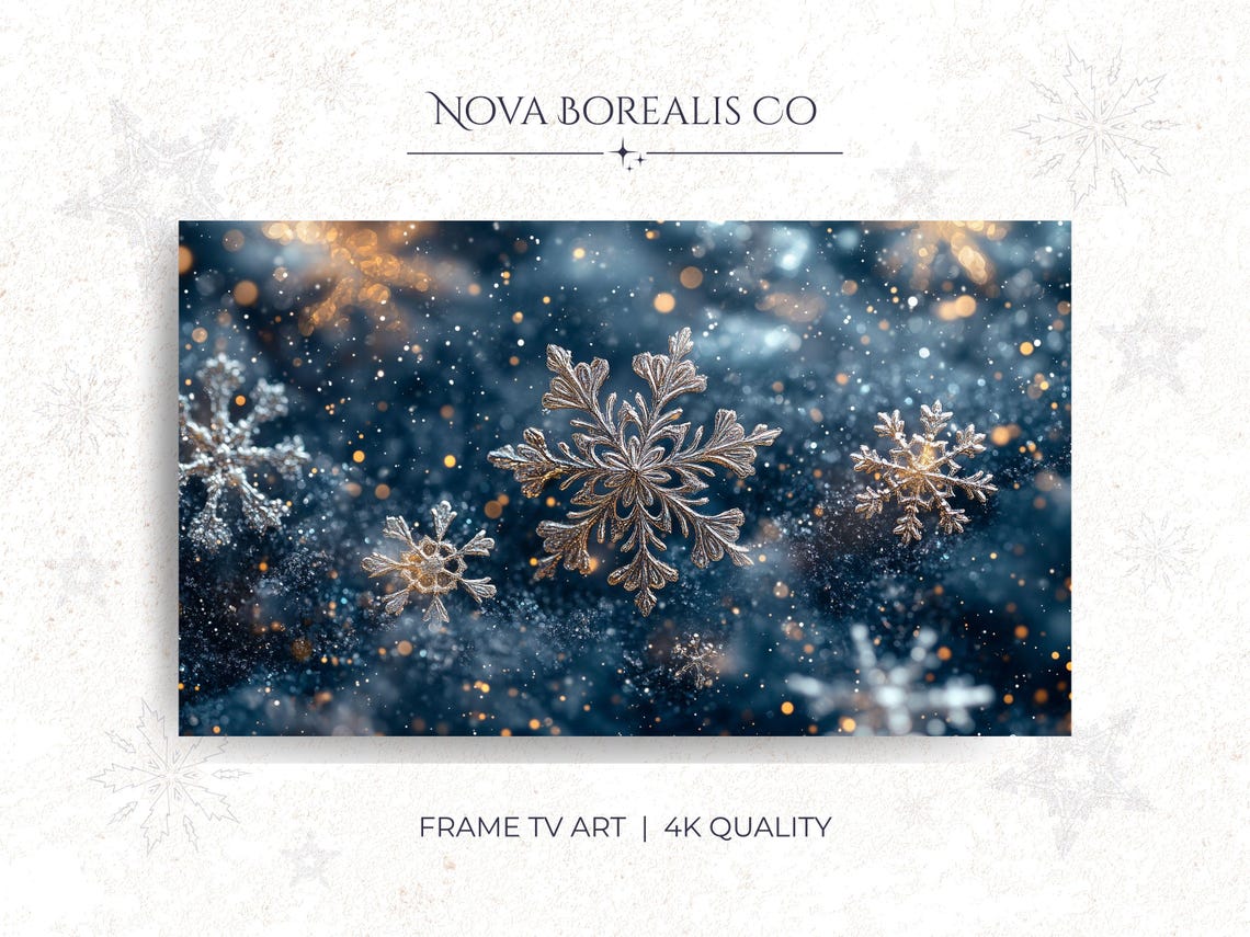 Golden Snowflakes Moody Winter Night Sky Frame TV Art Poster