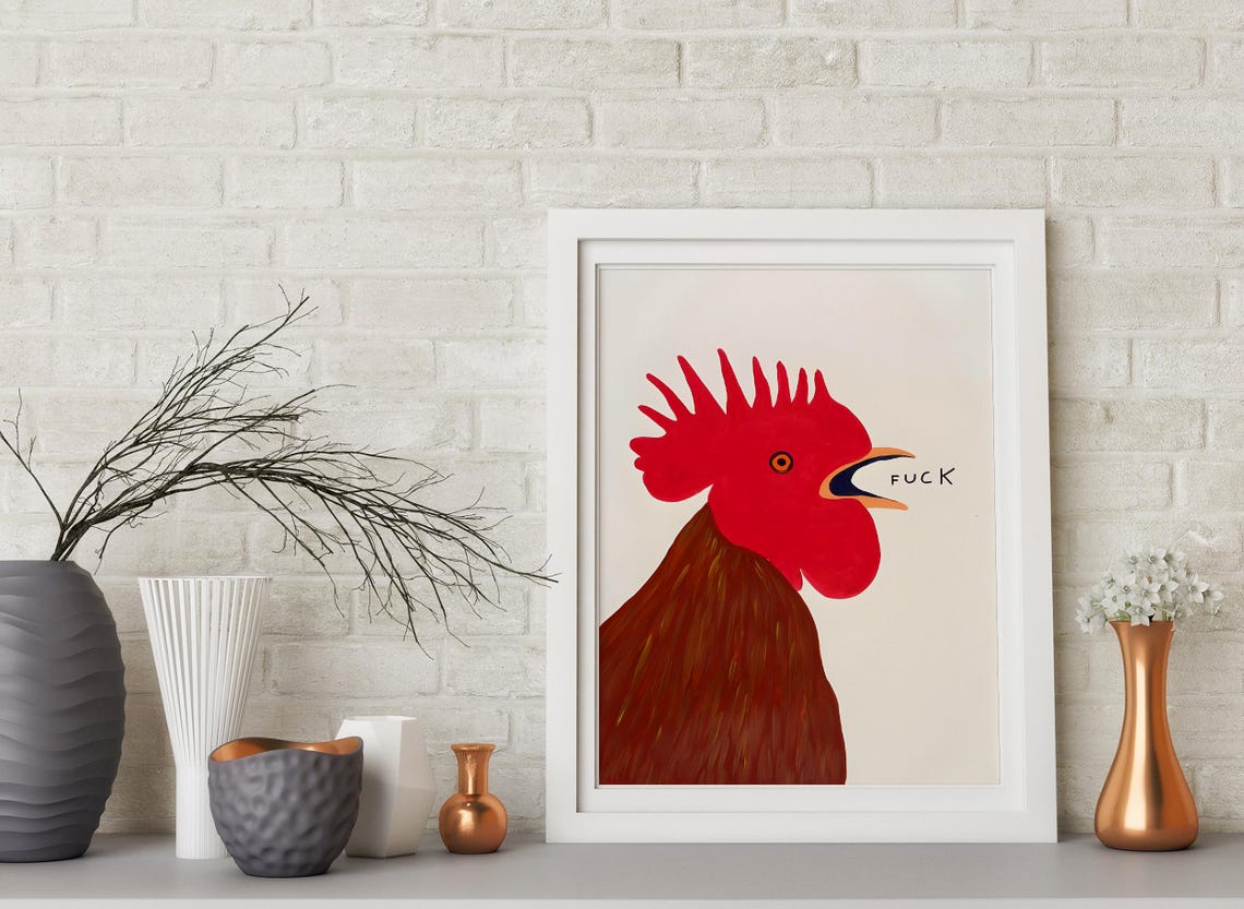 Screaming Red Rooster With Profanity Humor Bold Pop Art Poster - Image 3