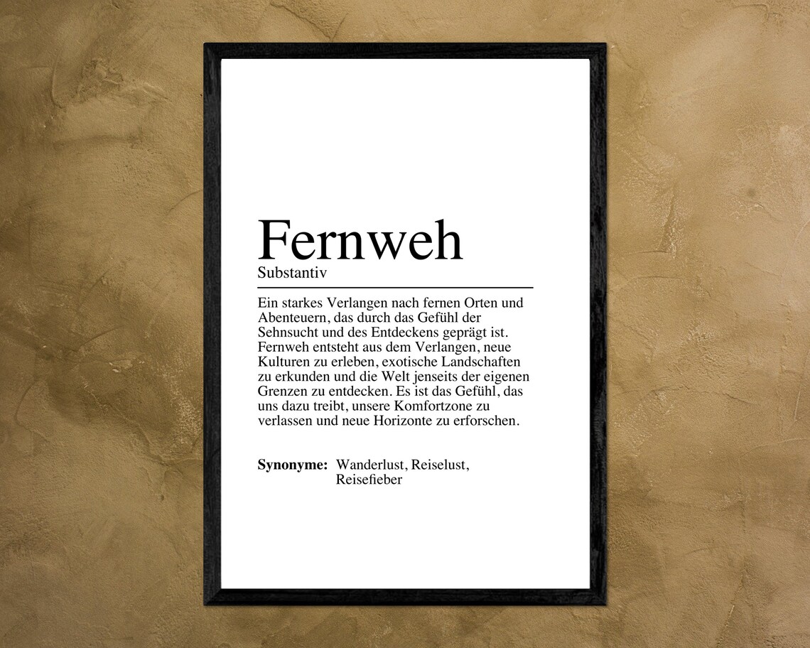 Fernweh German Wanderlust Dictionary Definition Travel Poster