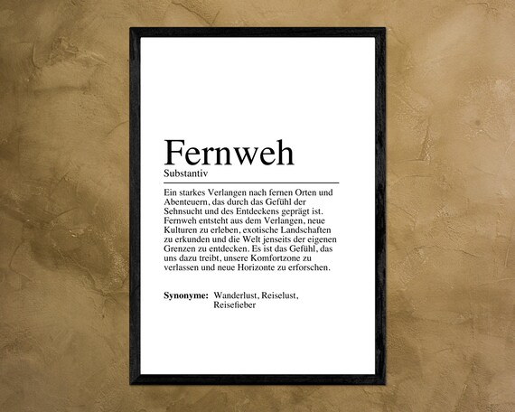 Fernweh German Wanderlust Dictionary Definition Travel Poster