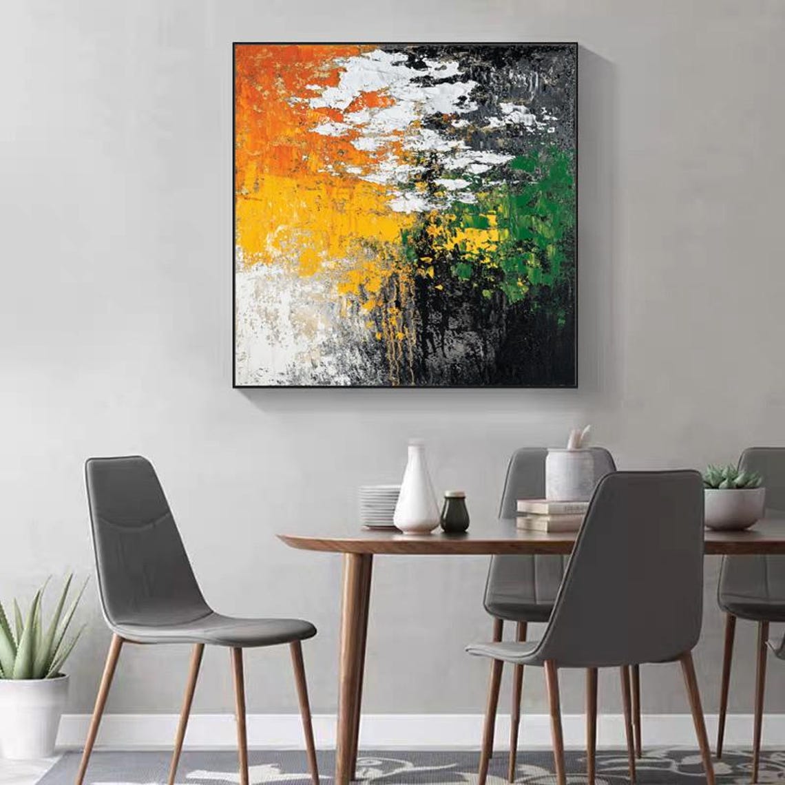 Bold Orange Green and Black Abstract Impasto Oil Painting Poster - Image 4