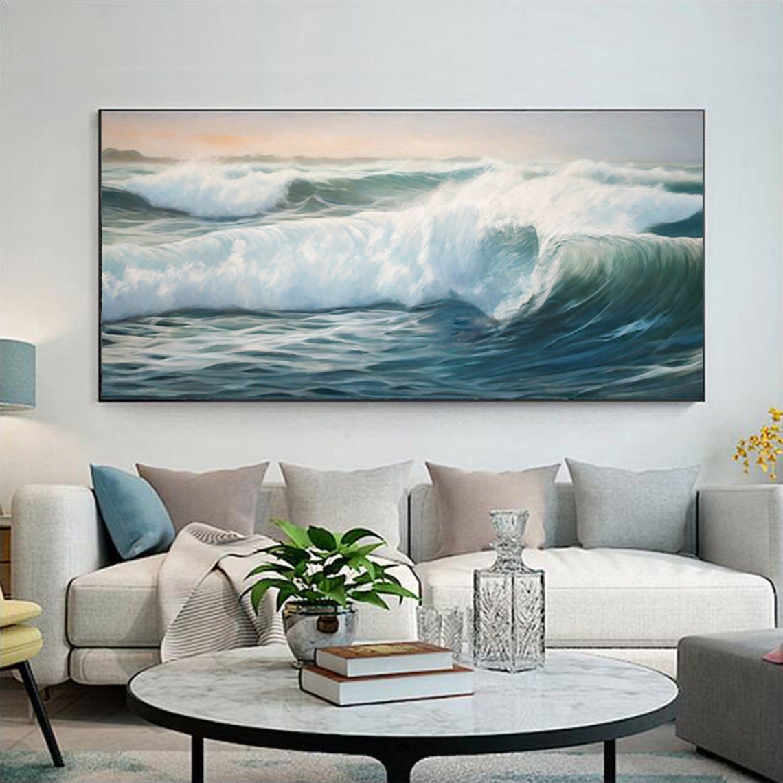 Morning Light Over Teal Ocean Waves Wide Surf Panoramic Art Poster - Image 4
