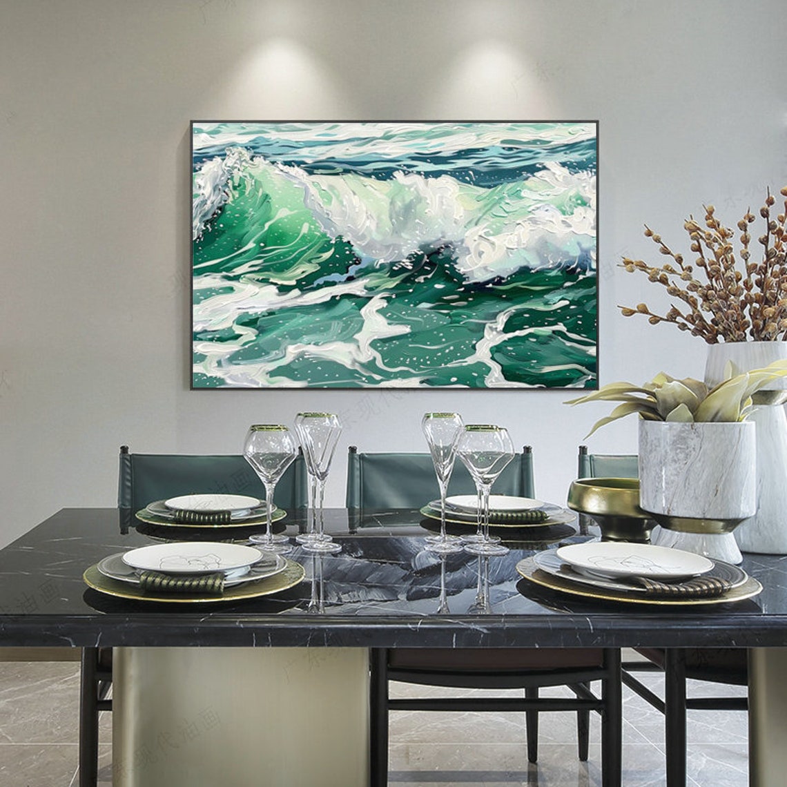 Emerald Green Crashing Wave With White Foam Abstract Panoramic Poster - Image 3