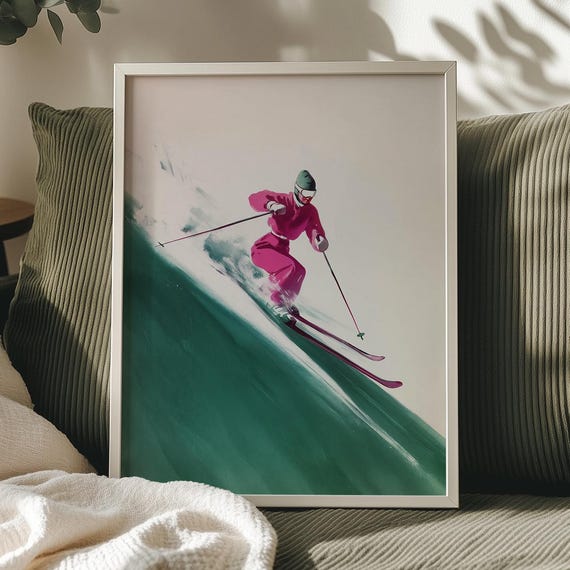 Vintage Ski Art, Retro Mid-Century Lodge Decor