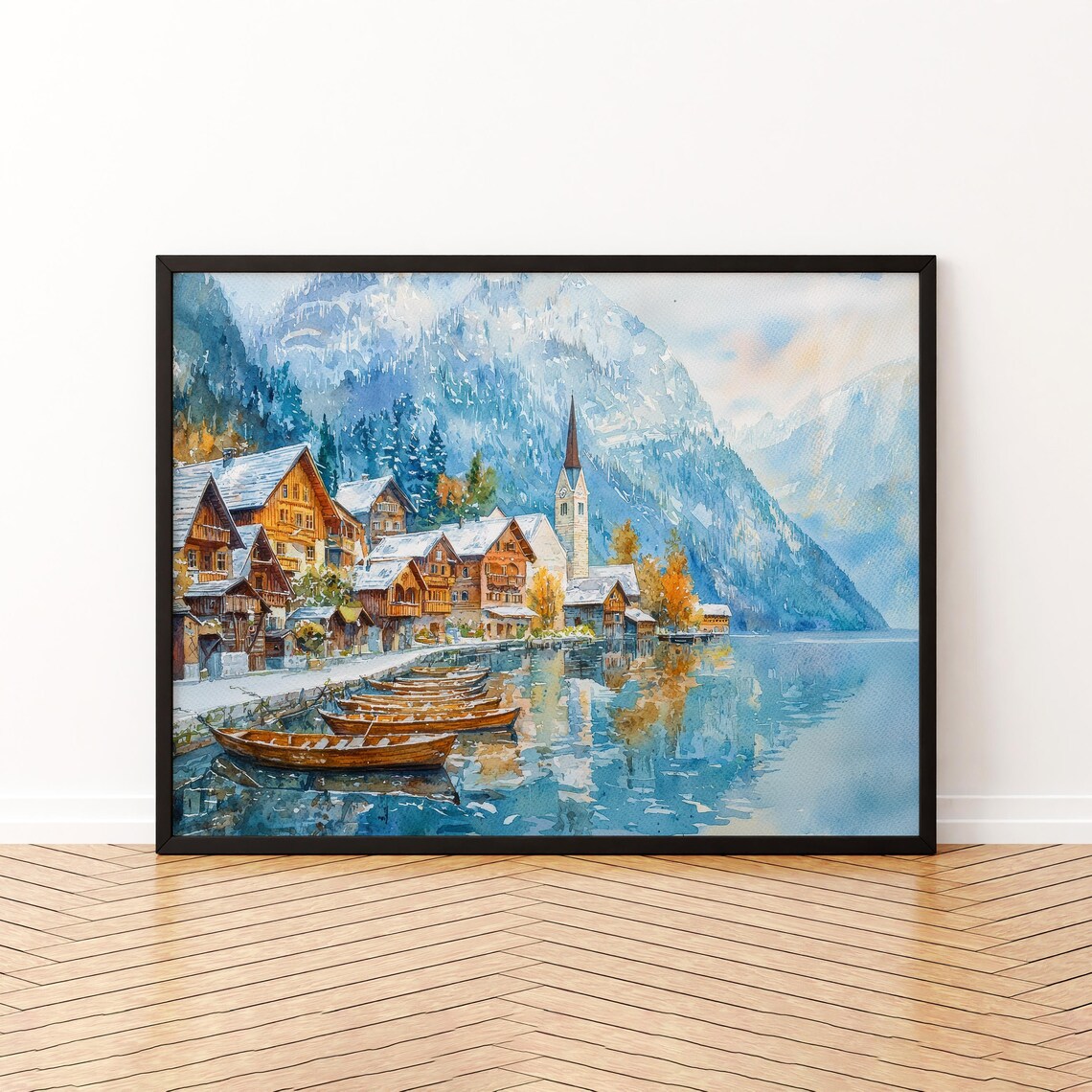 Hallstatt Austria Watercolor Travel Poster, Europe