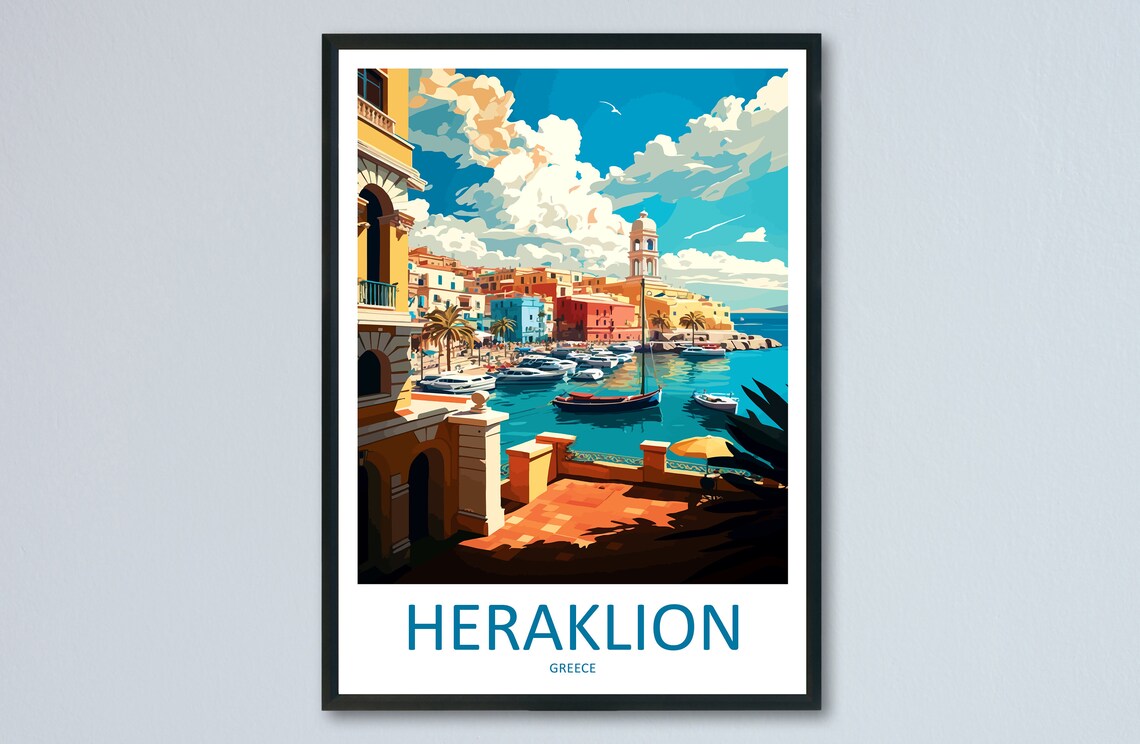 Heraklion Greece Travel Poster, Wall Art Print