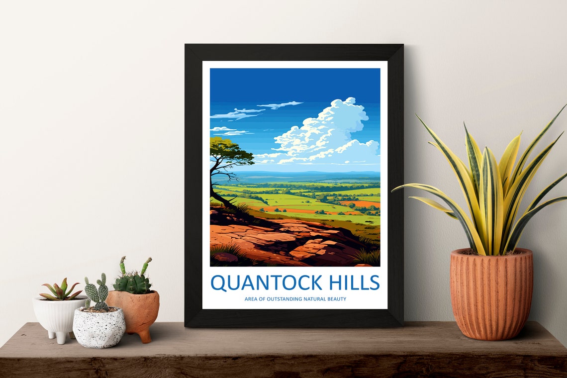 Quantock Hills Rocky Summit With a Lone Tree Above the Valley Poster - Image 3