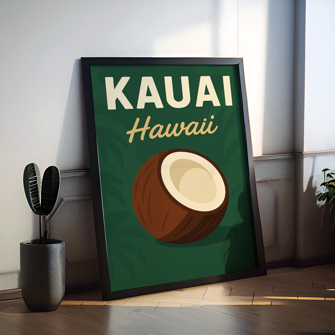 Kauai Hawaii Fresh Coconut Tropical Island Retro Beach Travel Poster