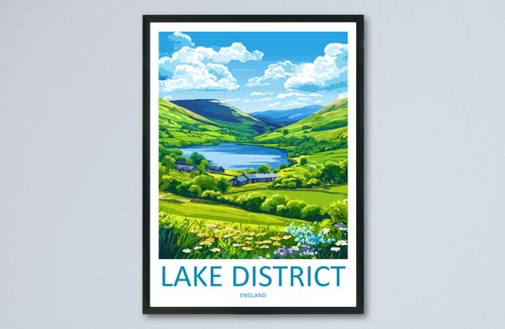 Lake District Travel Poster, England Landscape