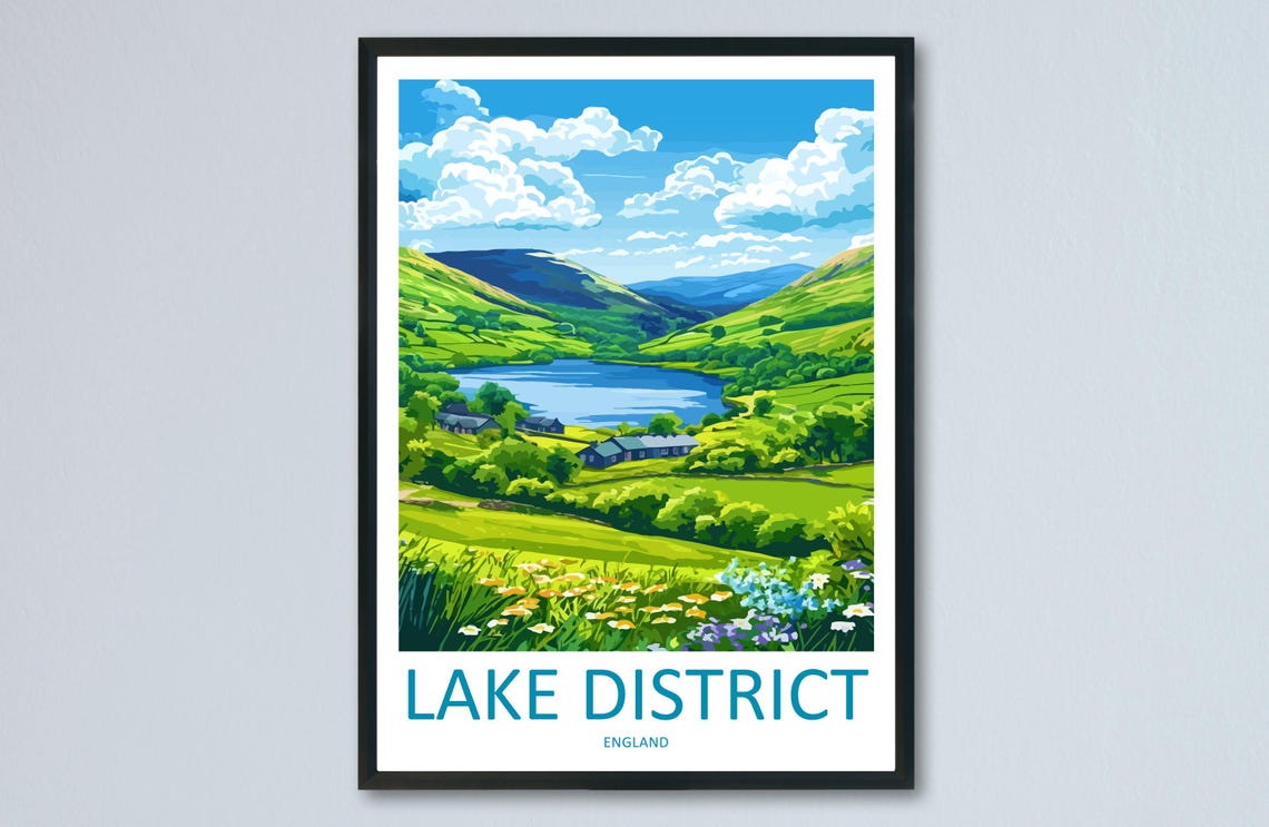 Lake District Travel Poster, England Landscape