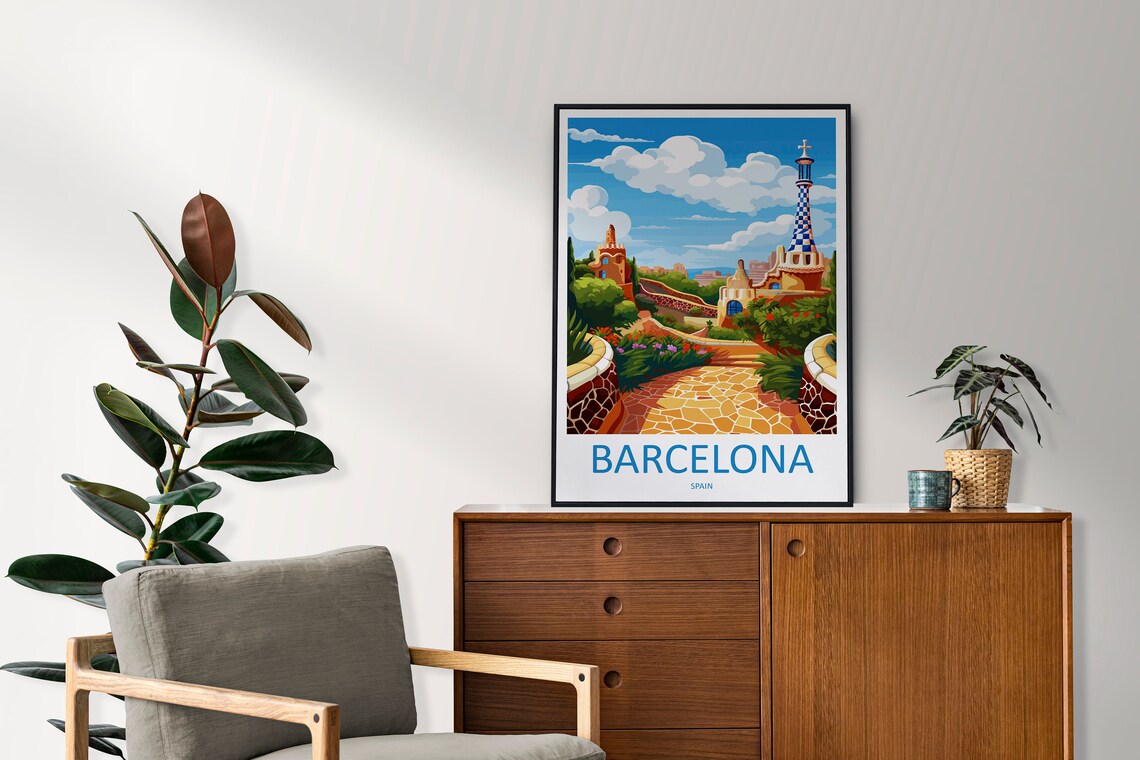 Barcelona Park Guell Whimsical Gaudi Mosaic Towers Spain Travel Poster - Image 2
