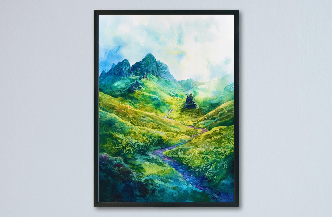 Fairy Glen Isle of Skye Green Valley Stream Watercolor Poster