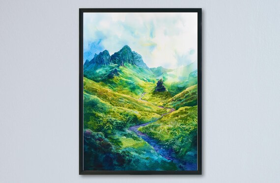 Fairy Glen Isle of Skye Green Valley Stream Watercolor Poster
