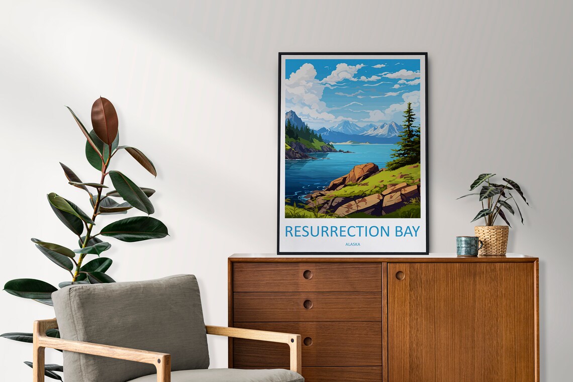 Resurrection Bay Alaska Mountain Fjord Rocky Shore Summer Poster - Image 2