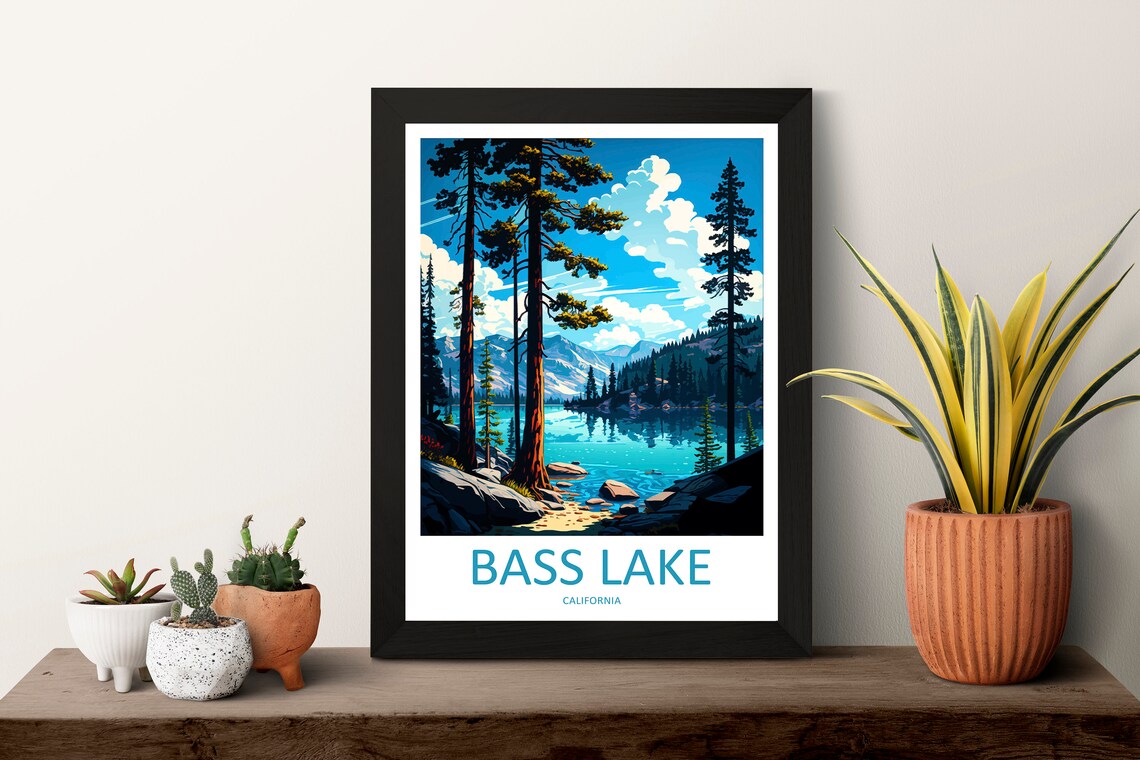 Bass Lake Travel Poster, California Wall Art Print - Image 3
