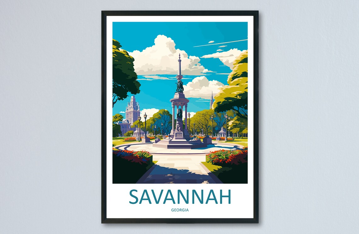 Savannah Georgia Forsyth Park Fountain Vintage Travel Poster