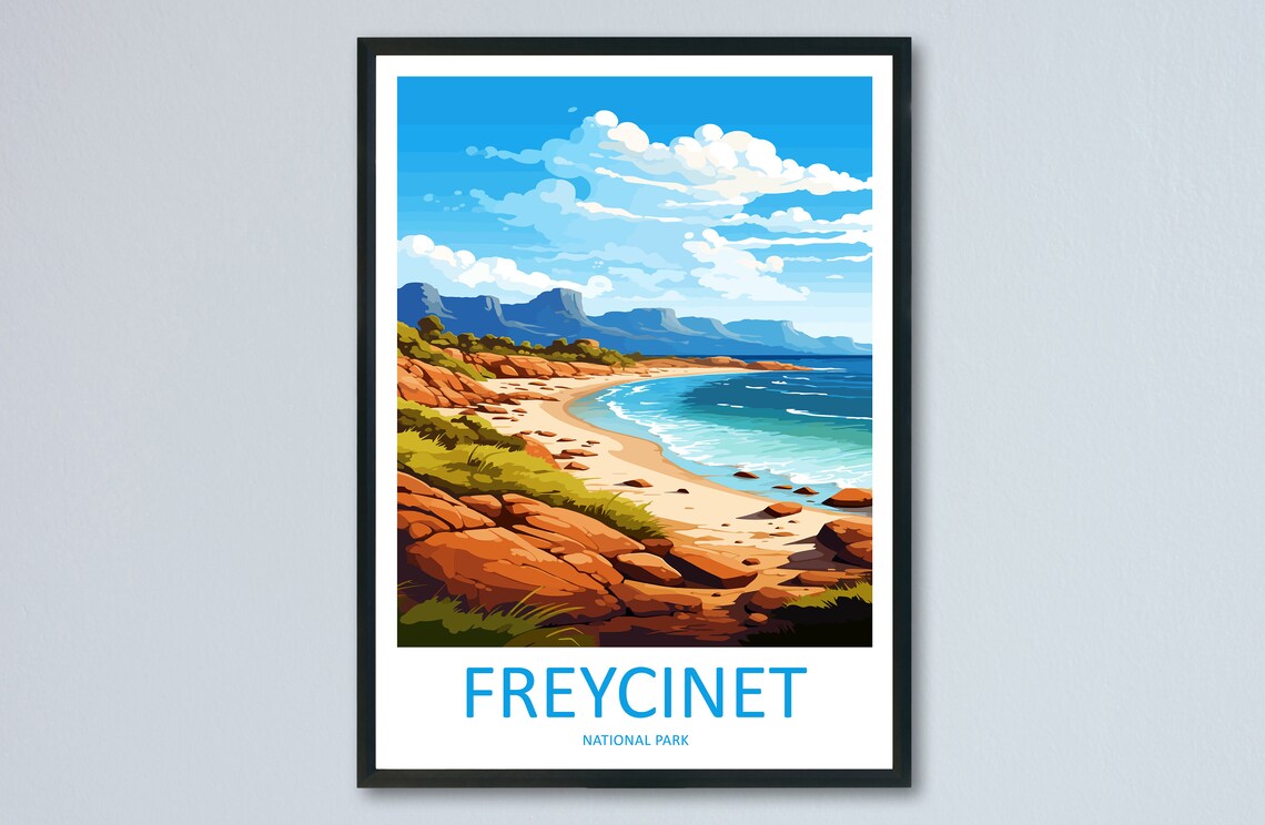 Freycinet National Park Rocky Coastline Beach Scene Travel Poster