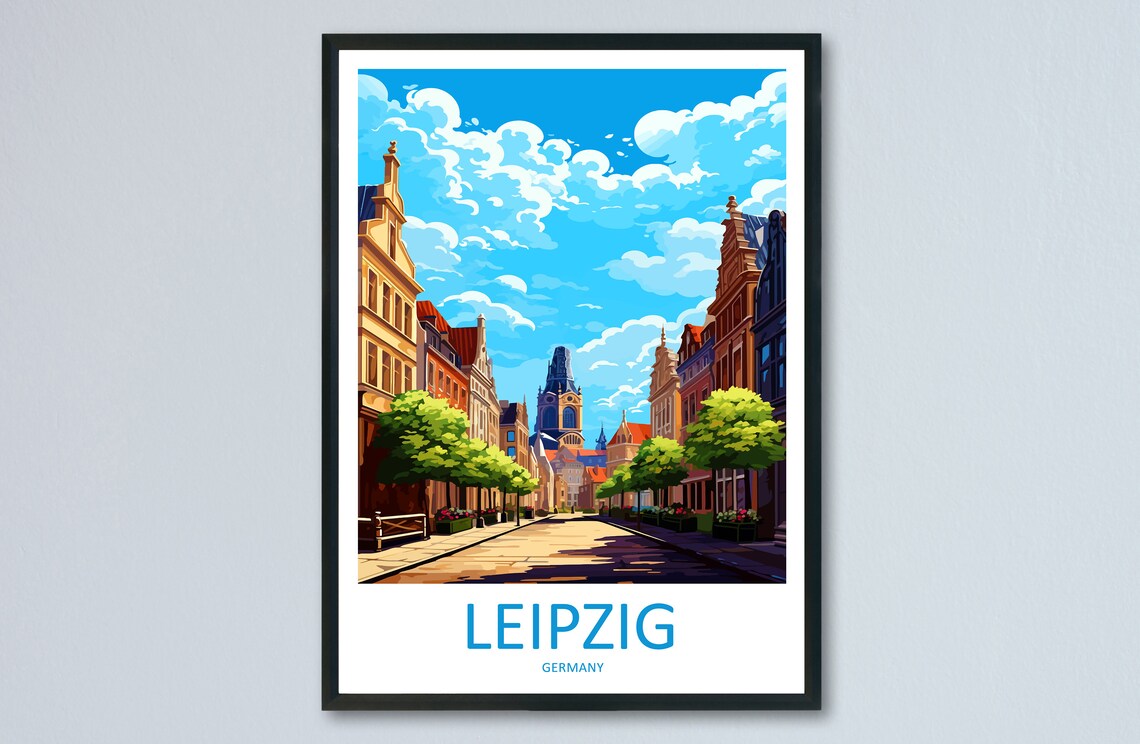 Leipzig Germany Historic Old Town Street Church Towers Poster