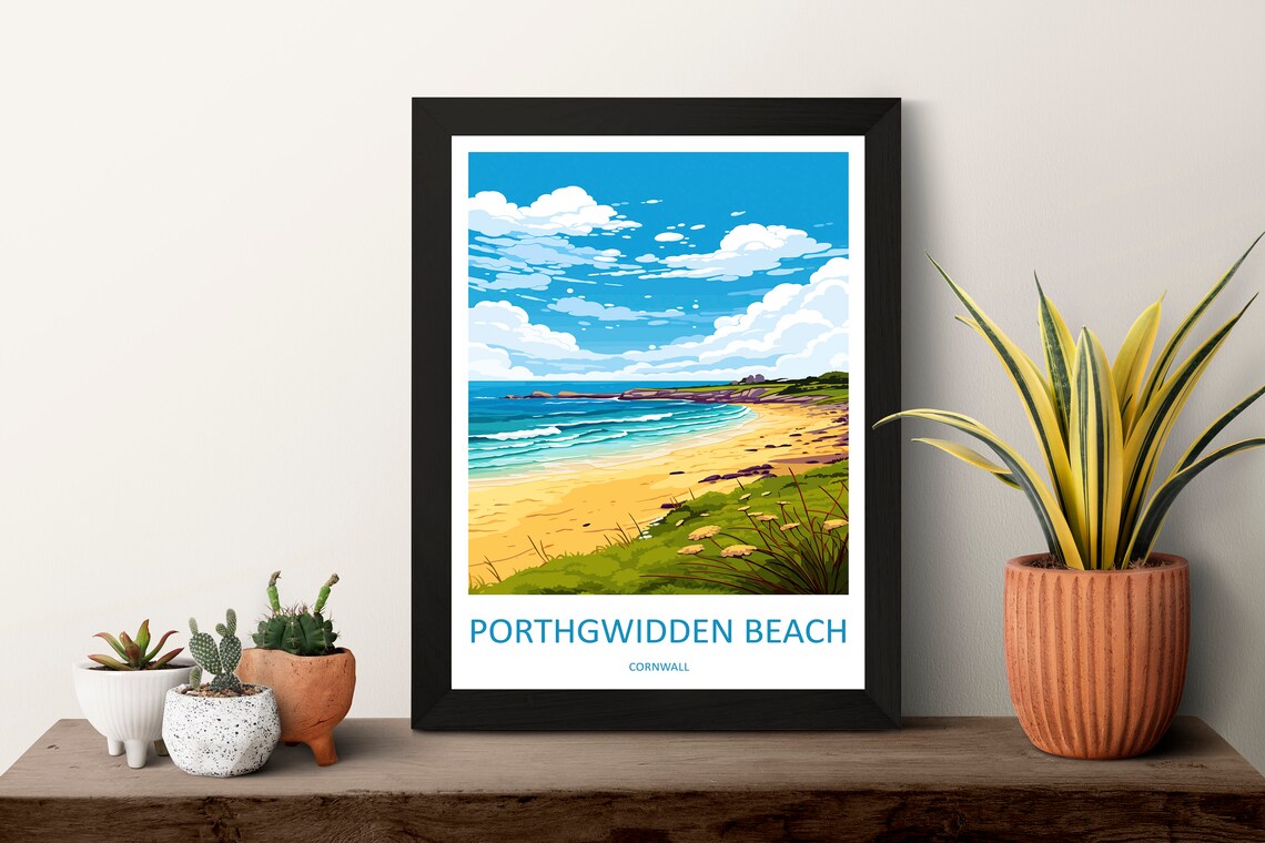 Porthgwidden Beach Cornwall Golden Sand Travel Poster Shore View - Image 3
