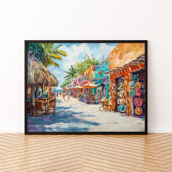 Isla Mujeres Mexico Watercolor Poster Travel Print Beach Landscape Painting Coastal Wall Art Caribbean Souvenir