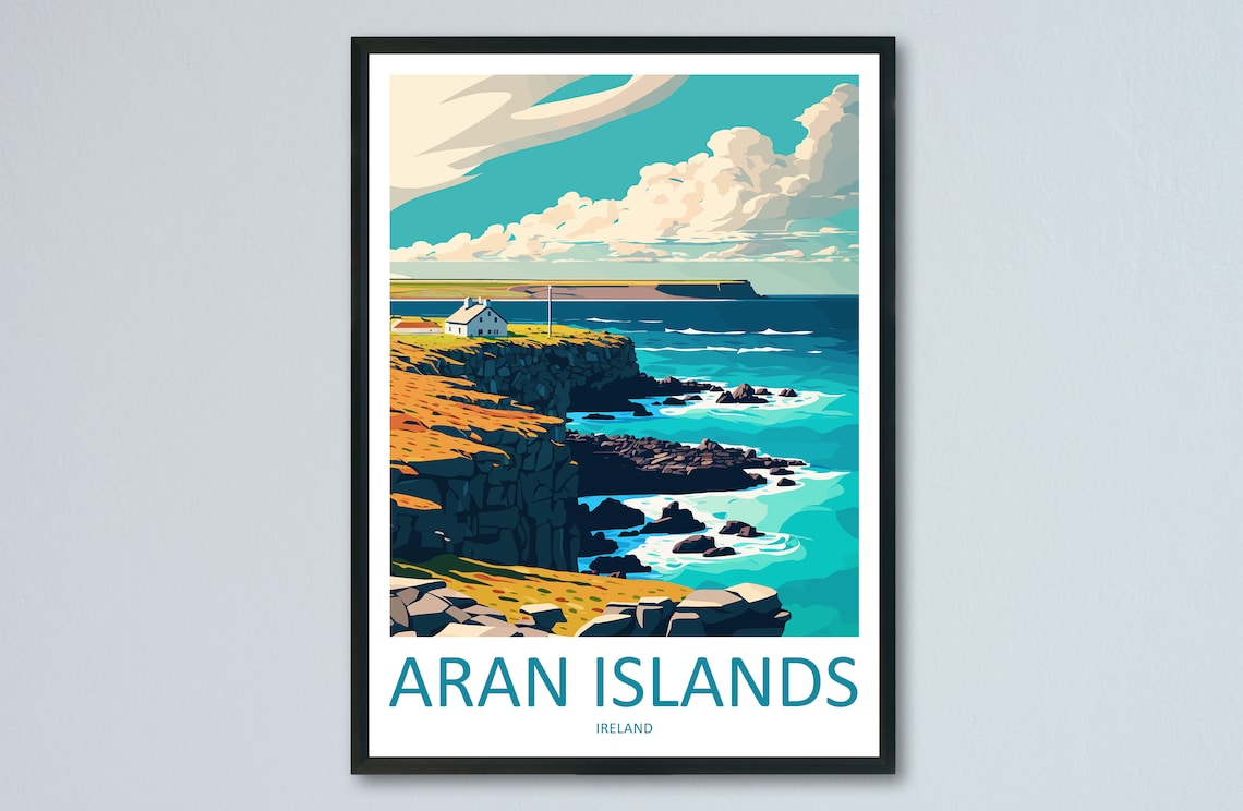 Aran Islands Travel Poster, Ireland Landscape Art