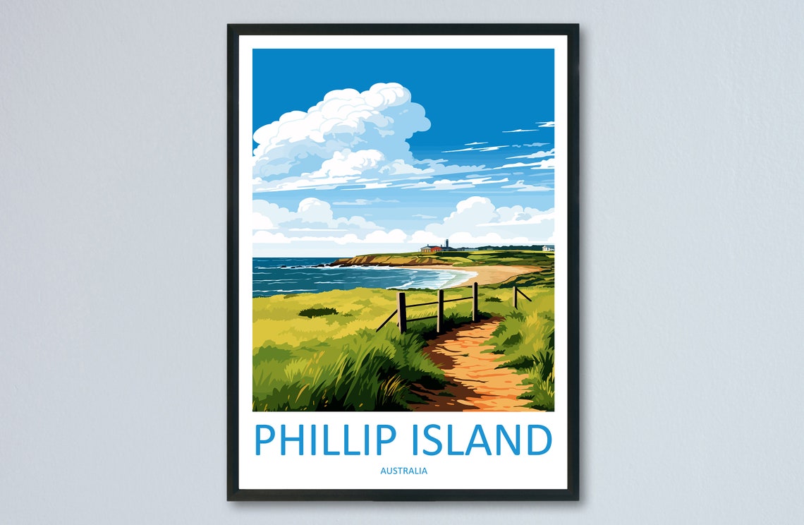 Phillip Island Australia Coastal Path Lighthouse Beach Travel Poster