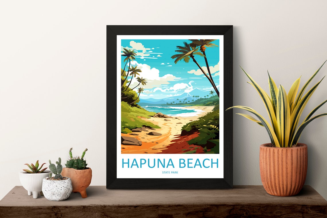 Hapuna Beach State Park Hawaii Palm Coast Tropical Travel Poster - Image 3