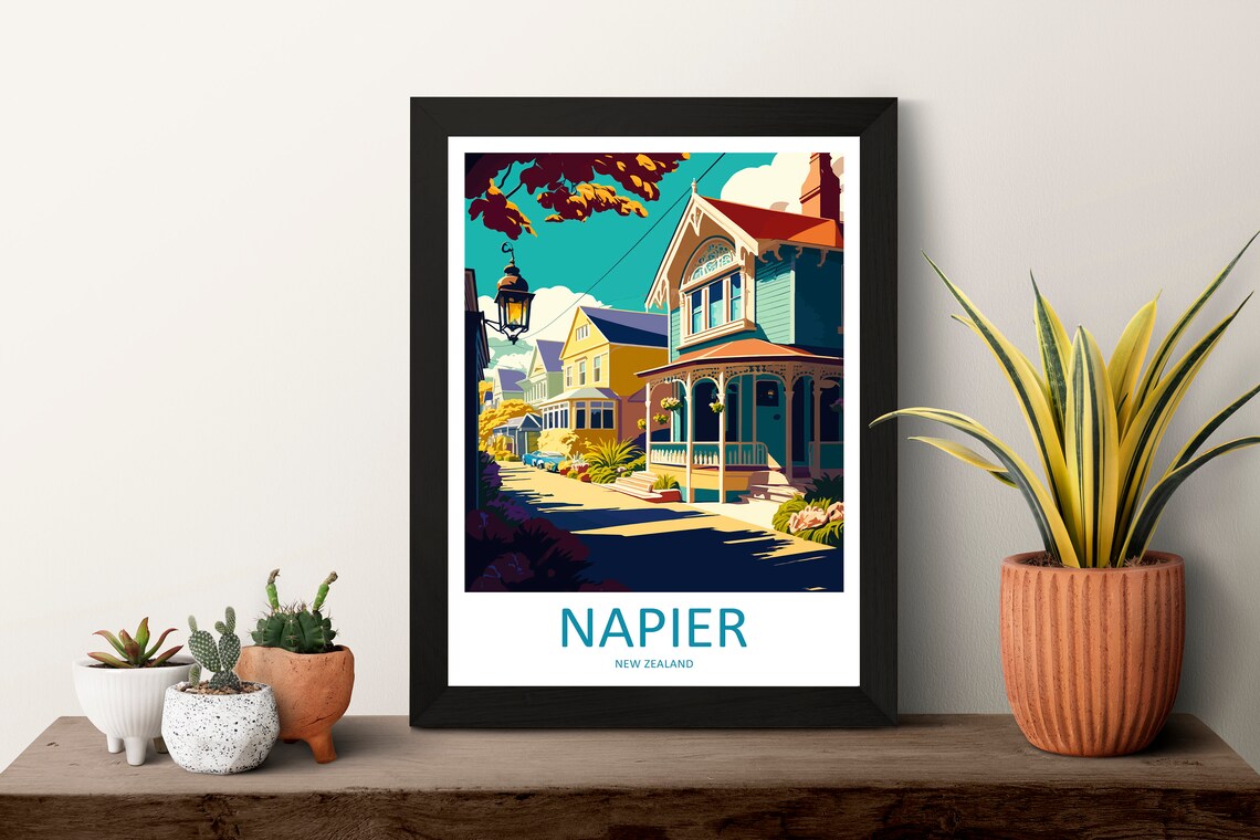 Napier New Zealand Historic Villas Street Vintage Travel Poster Art - Image 3