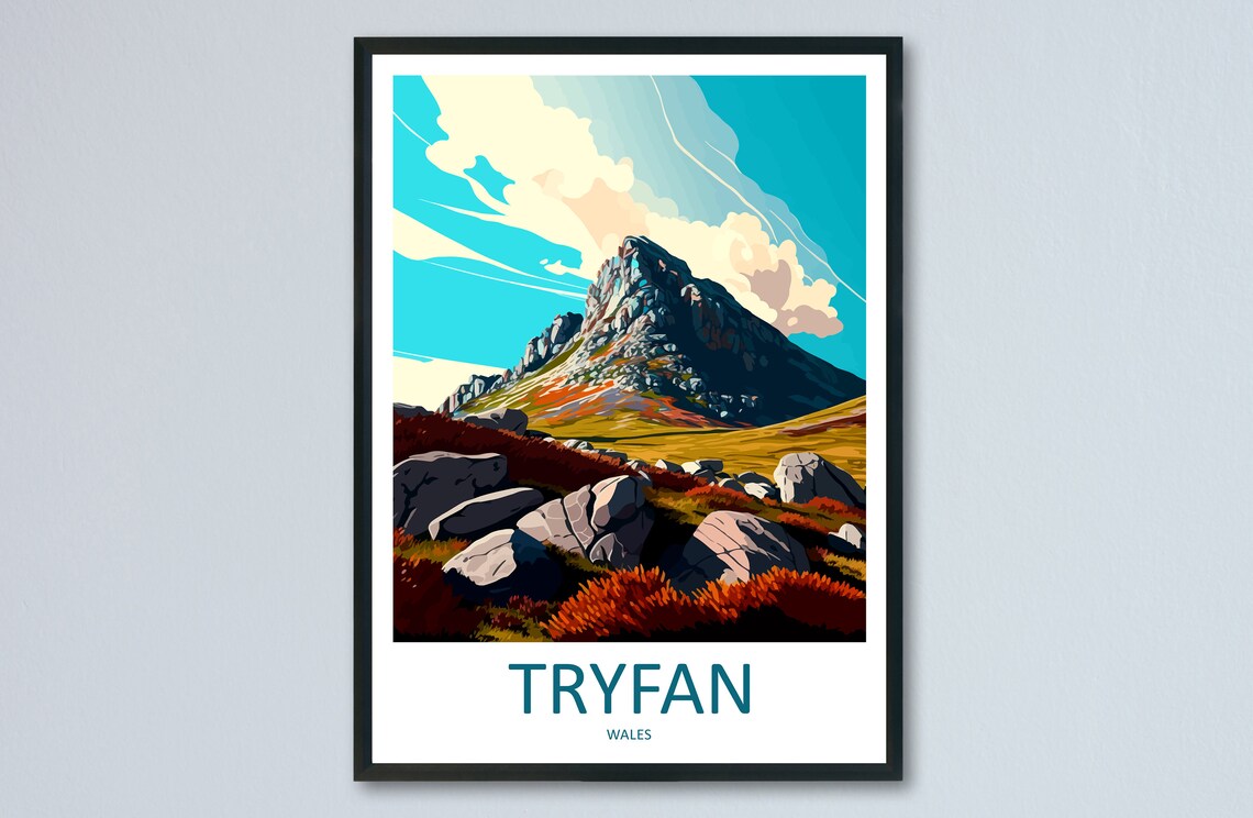 Tryfan Travel Poster, Welsh Mountain Landscape