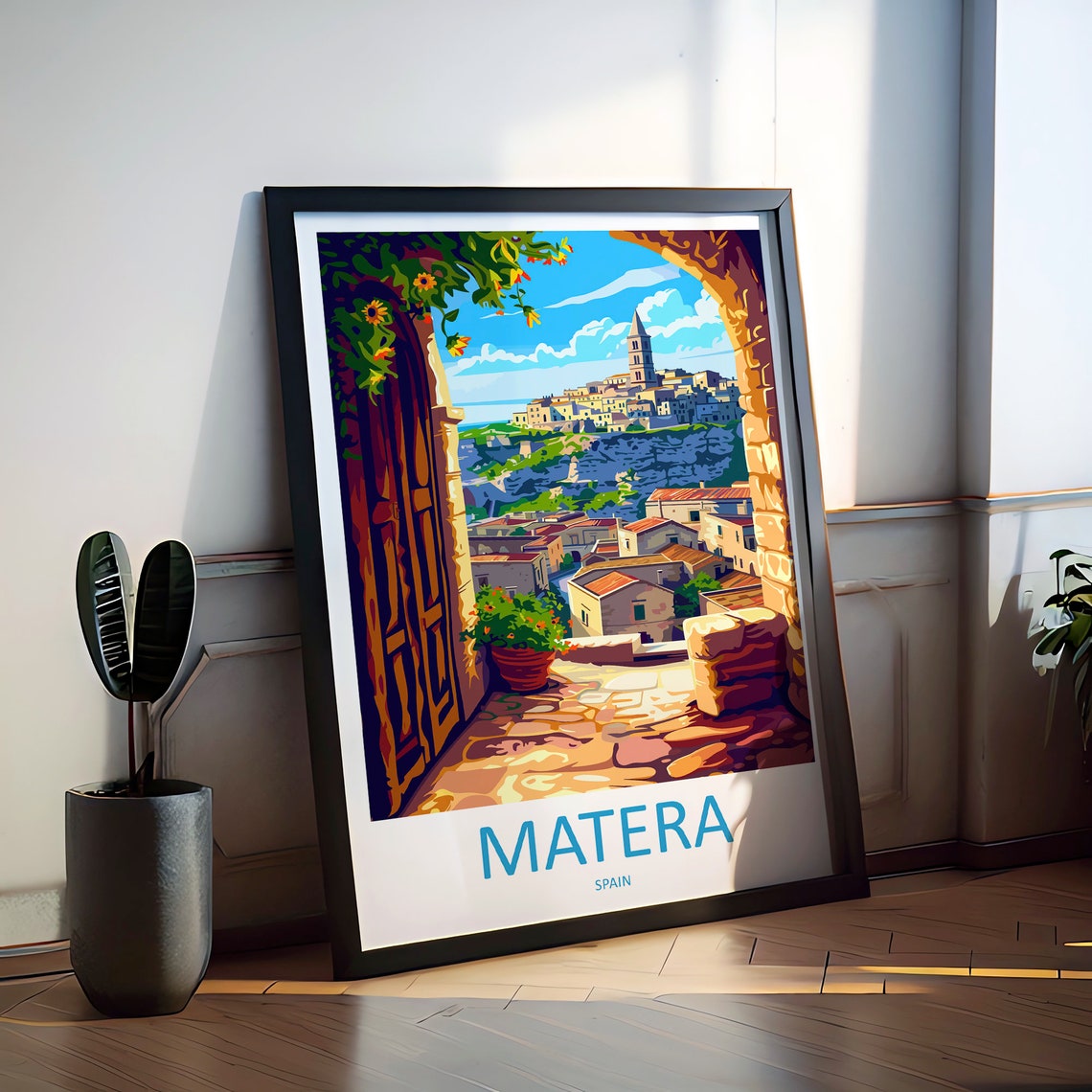 Matera Ancient Stone Town Flower Archway Viewpoint Travel Poster - Image 2