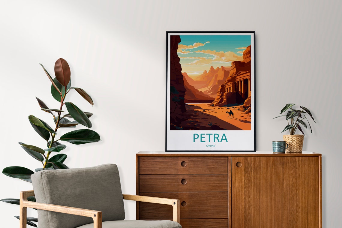 Petra Jordan Ancient Siq Canyon Camel Sunset Desert Travel Poster - Image 2