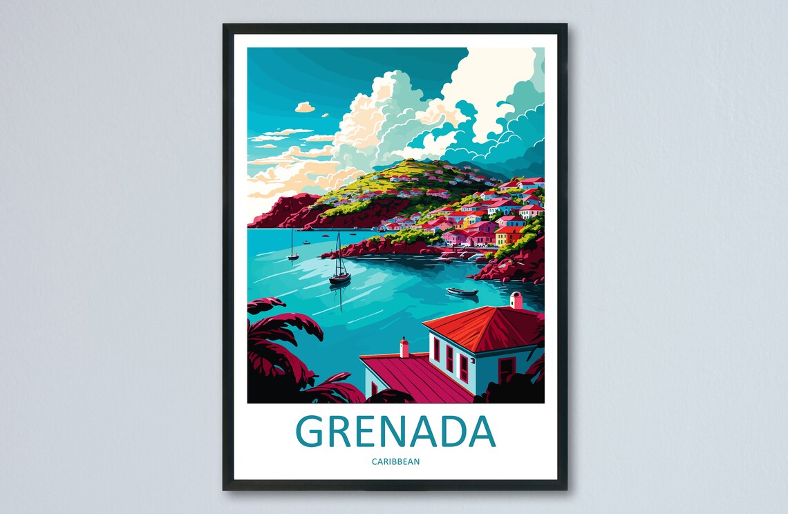 Grenada Travel Poster, Caribbean Travel Art Print