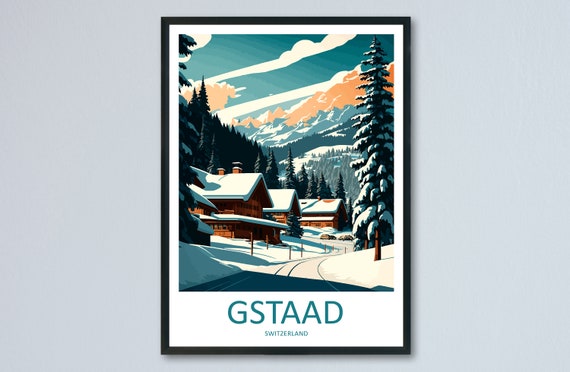 Gstaad Travel Print Wall Art Gstaad Wall Hanging Home Dcor Gstaad Gift Art Lovers Ski Art Lover Gift Gstaad Print Skiing Print Swiss Poster