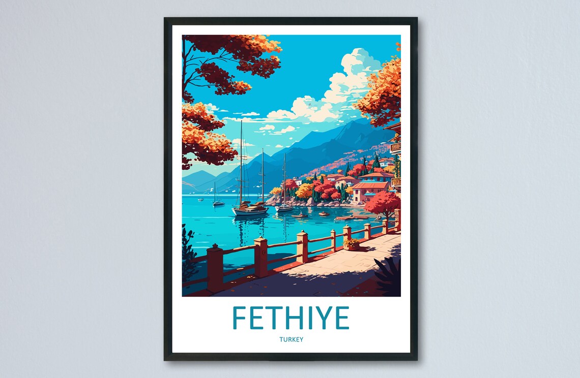 Fethiye Travel Poster, Turkey Wall Art Print