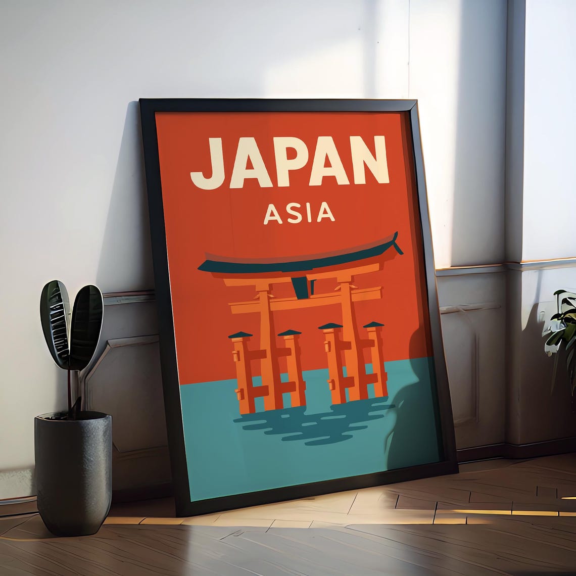 Japan Asia Floating Red Torii Gate Retro Japanese Travel Poster
