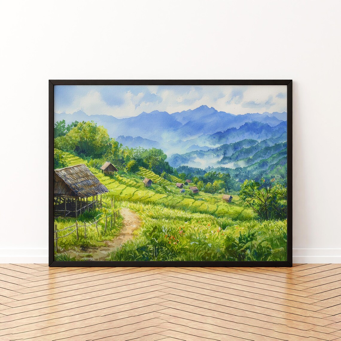 Chiang Mai Thailand Rice Terraces Mountain Village Watercolor Poster