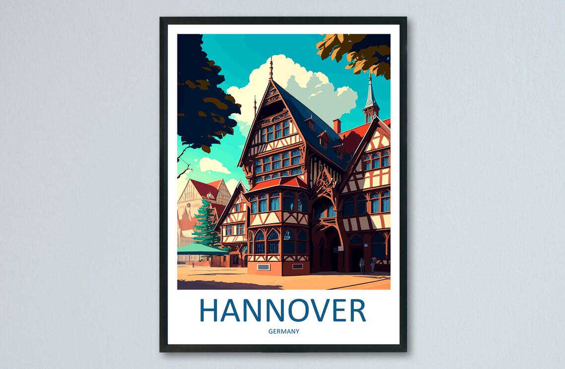 Hannover Germany Half Timbered Old Town Street Travel Art Poster