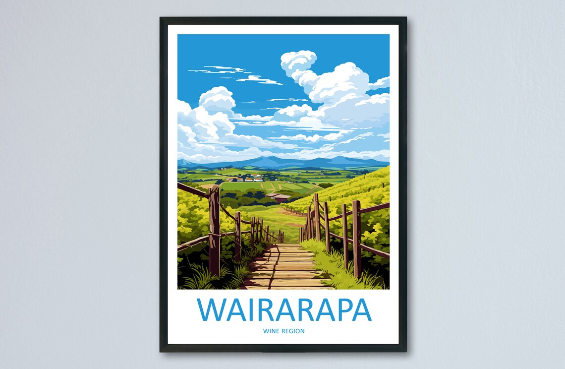 Wairarapa New Zealand Wine Region Vineyard Hills Travel Poster